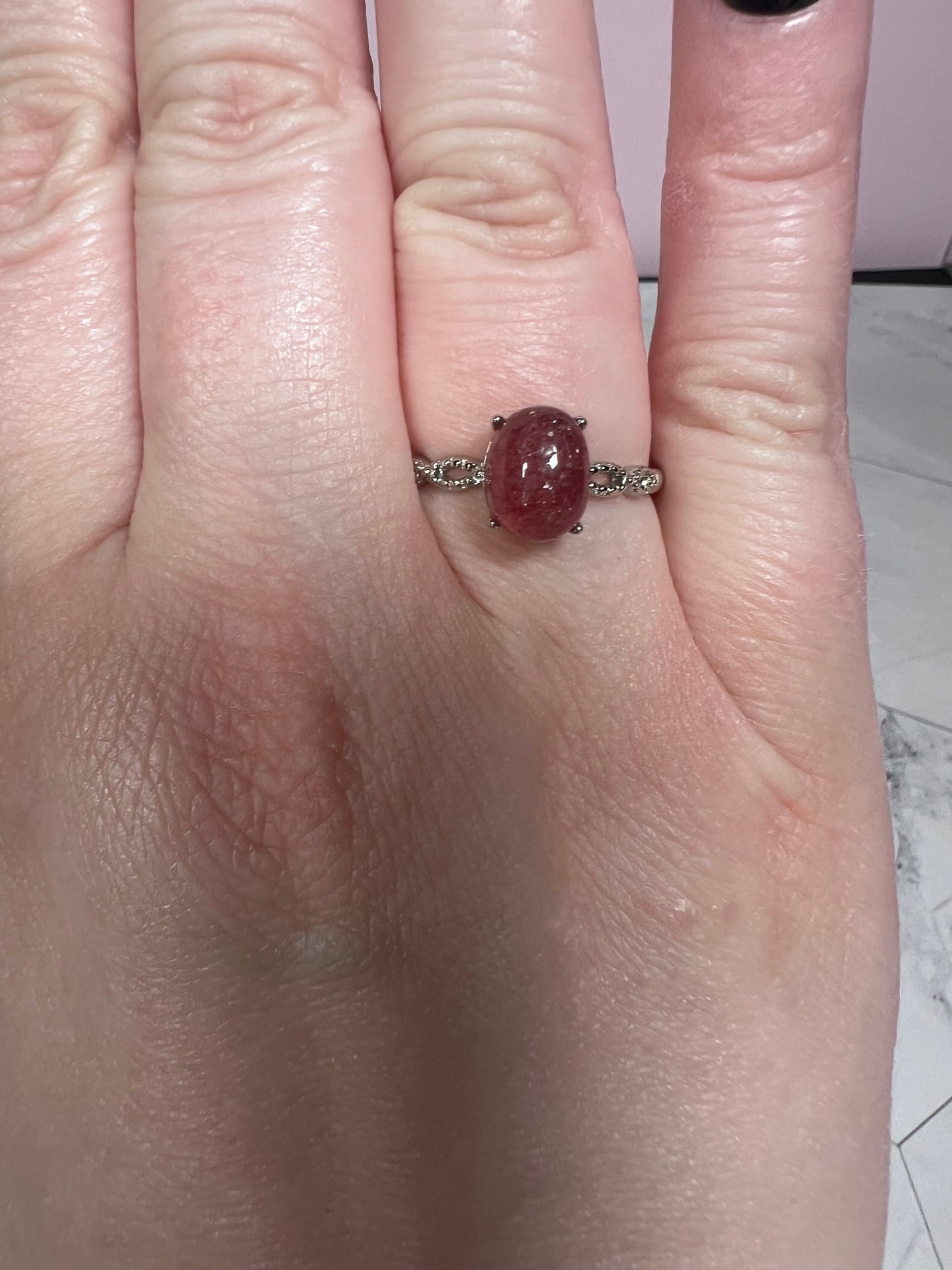 ONE (1) Stunning Strawberry Quartz with Sterling Silver Setting Adjustable Ring