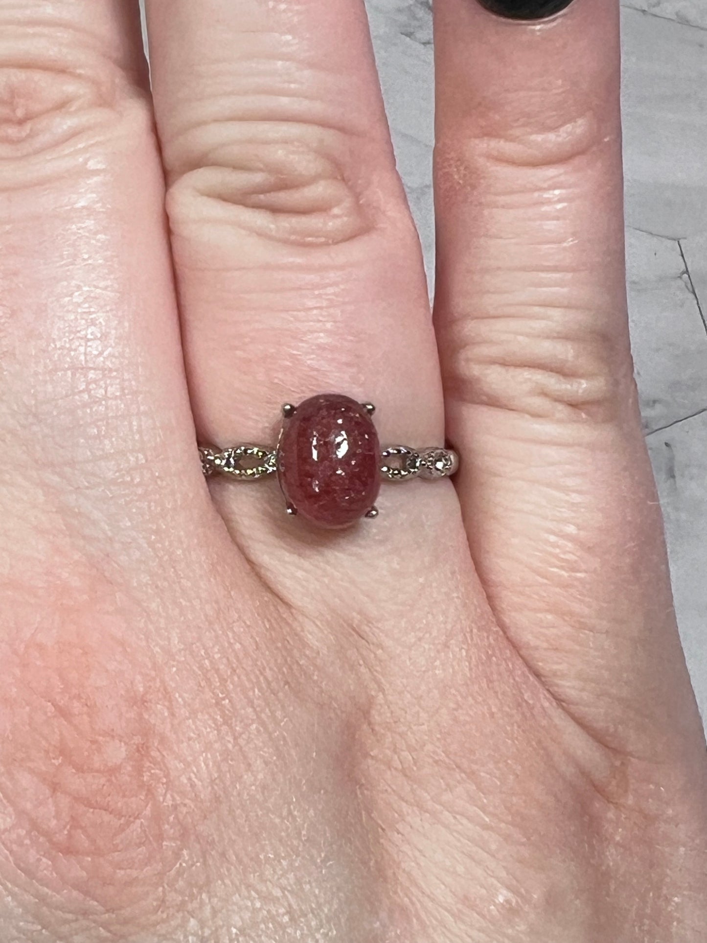 ONE (1) Stunning Strawberry Quartz with Sterling Silver Setting Adjustable Ring