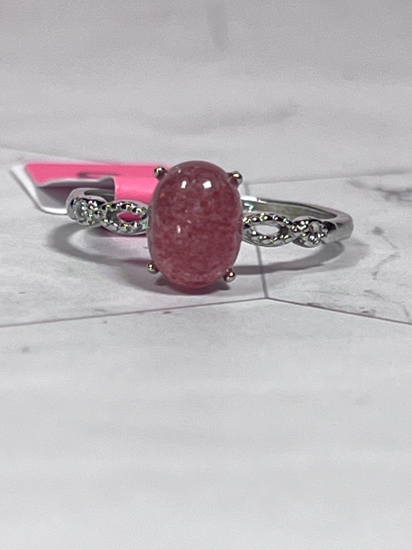 ONE (1) Stunning Strawberry Quartz with Sterling Silver Setting Adjustable Ring