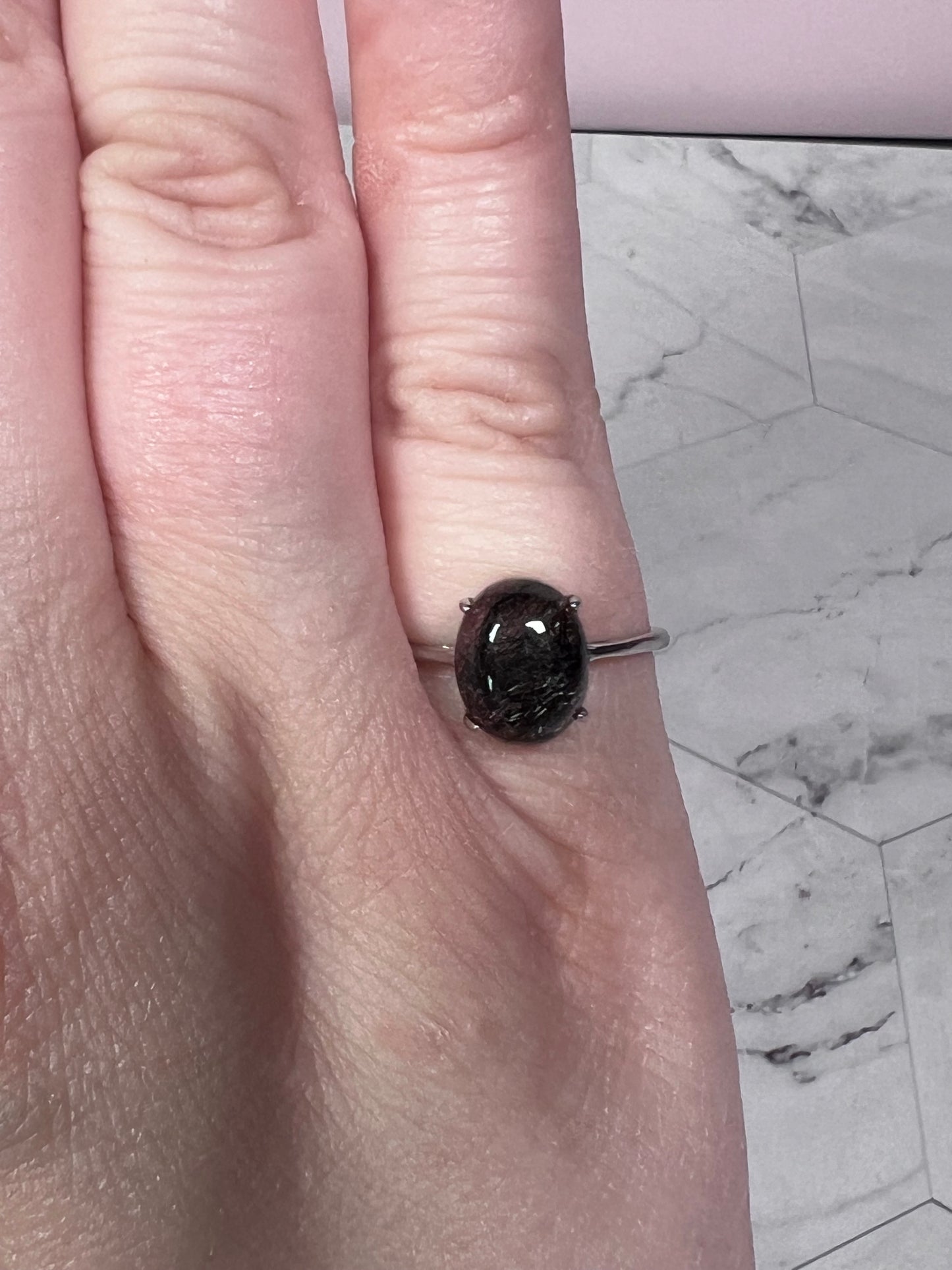 ONE (1) Stunning Tourmaline Quartz with Sterling Silver Setting Adjustable Ring B