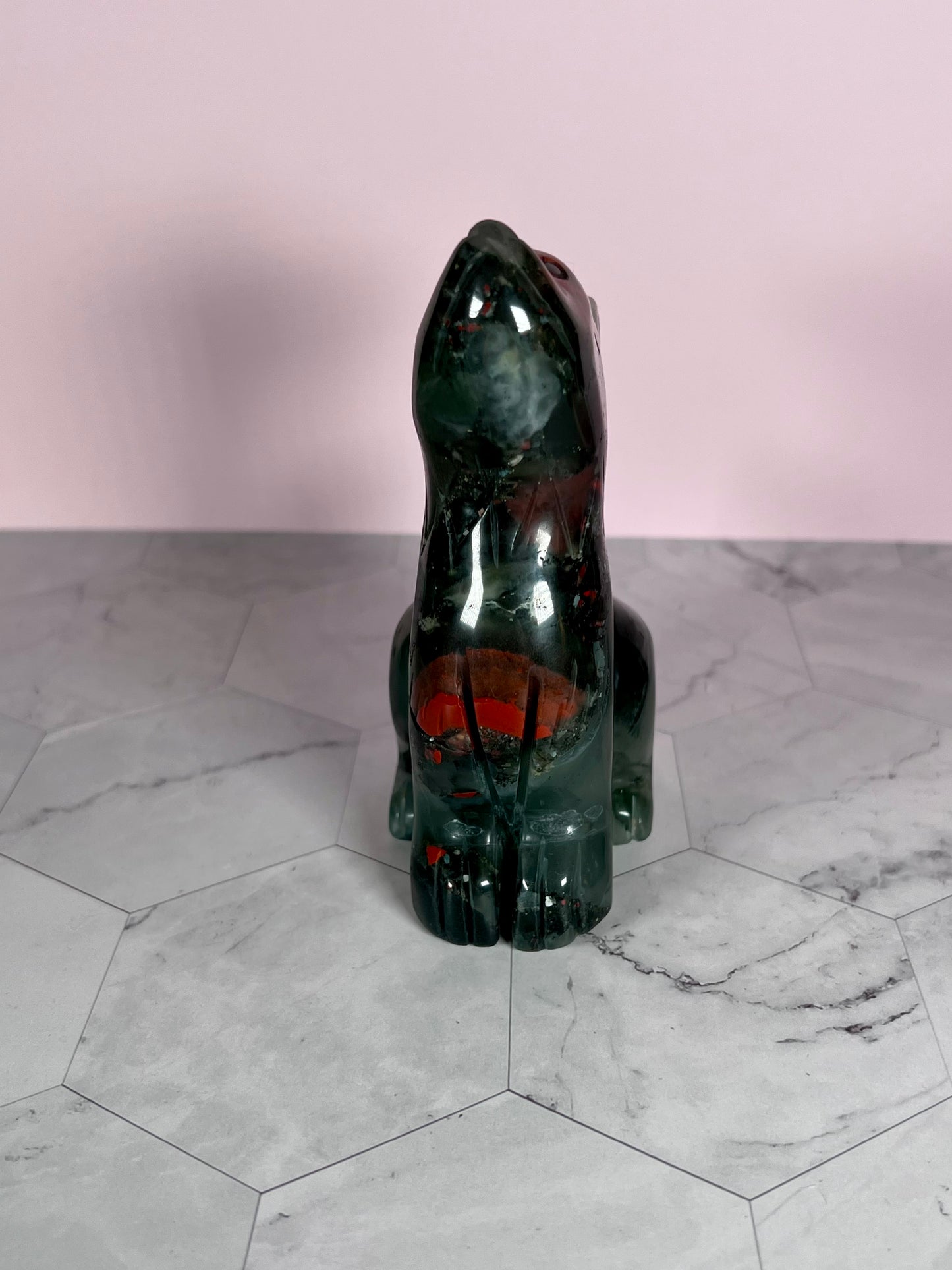 Stunning High Quality African Bloodstone Howling Wolf Carving