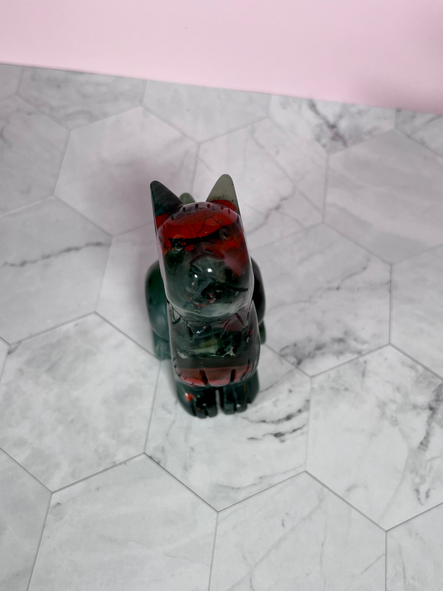 Stunning High Quality African Bloodstone Howling Wolf Carving