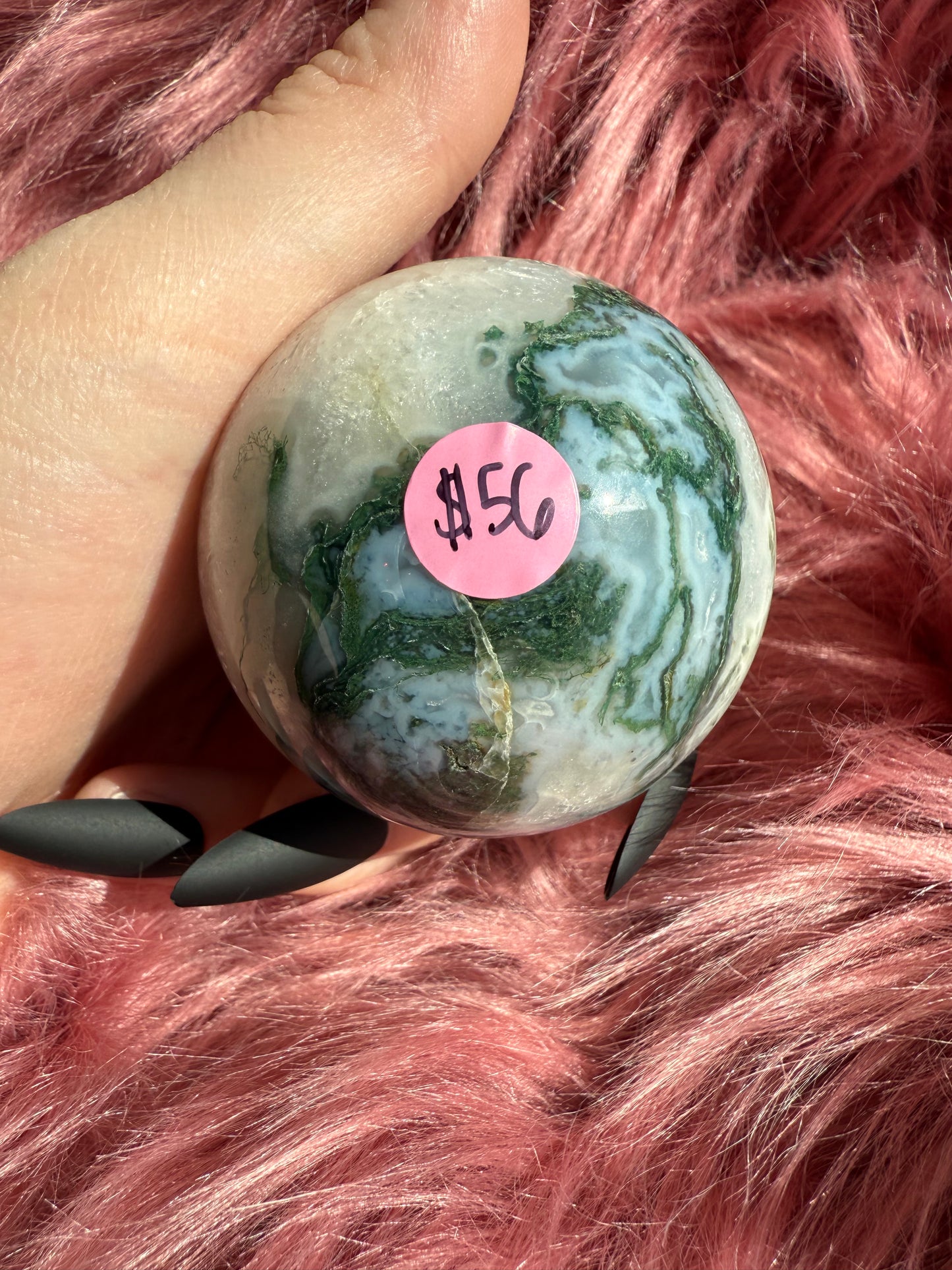 Stunning Blue Green Moss Agate with Quartz Crystal Sphere