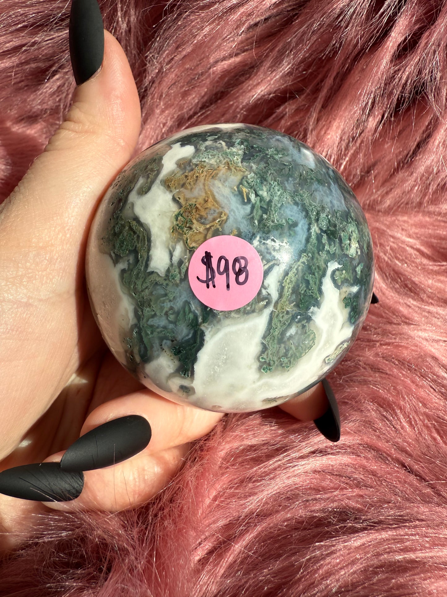 Stunning Blue Green Moss Agate with Quartz Druzy Crystal Sphere