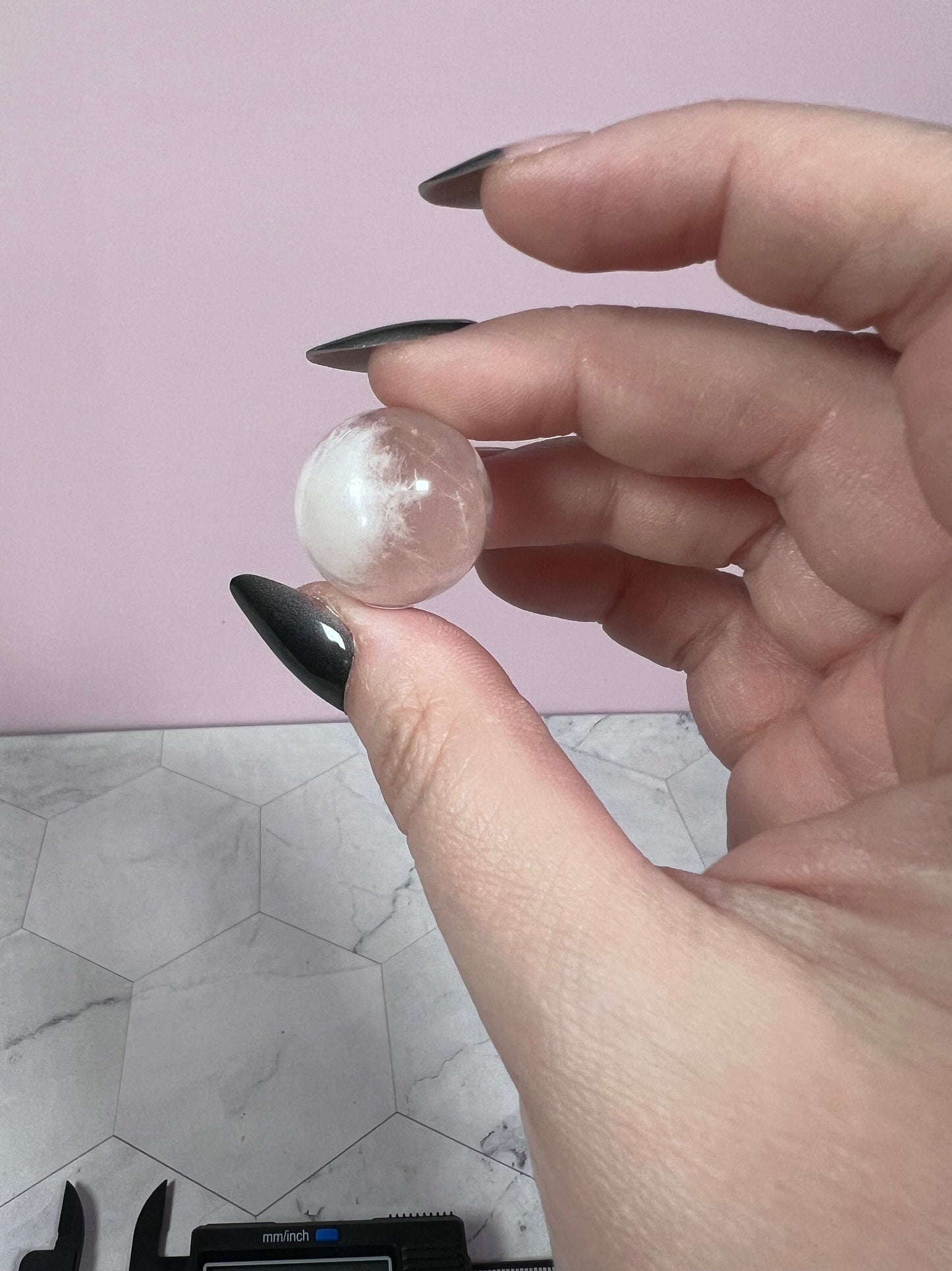 ONE (1) Stunning Starry Snow Garden Rose Quartz Crystal Sphere B