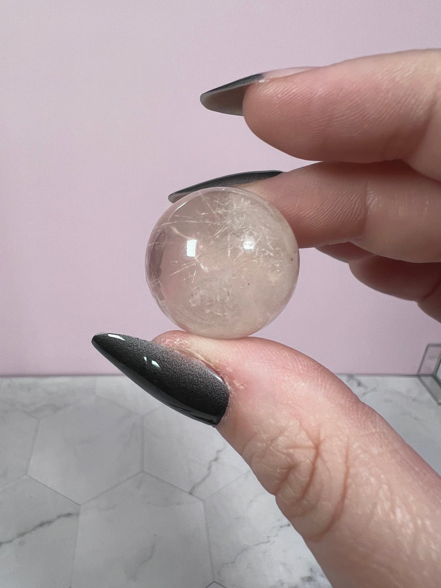 ONE (1) Stunning Starry Snow Garden Rose Quartz Crystal Sphere A