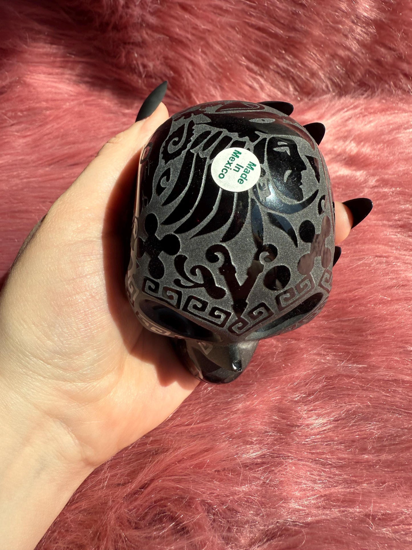Stunning Etched Obsidian Skull from Mexico