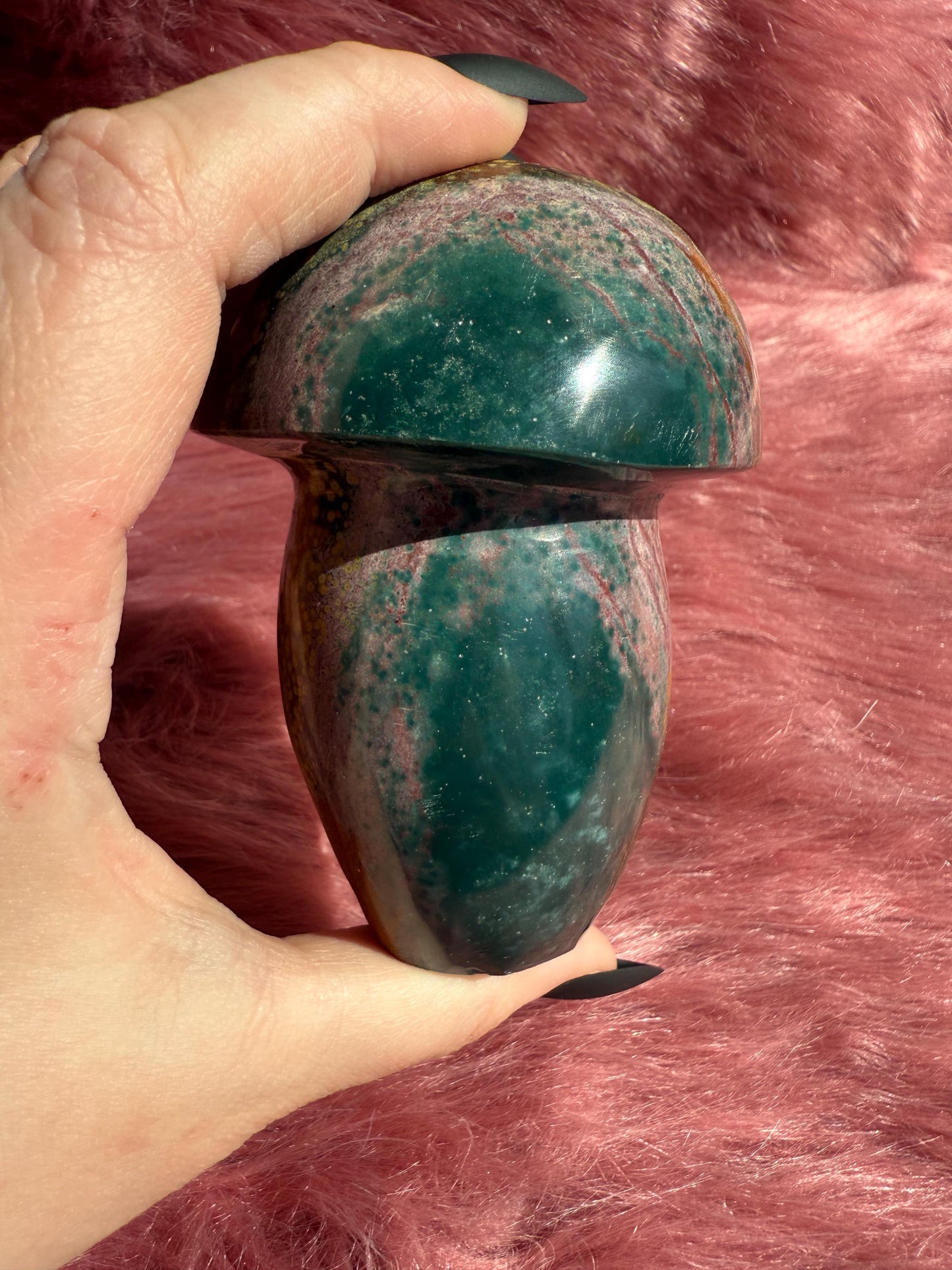 ONE (1) Stunning High Quality Ocean Jasper Jumbo Mushroom Carving