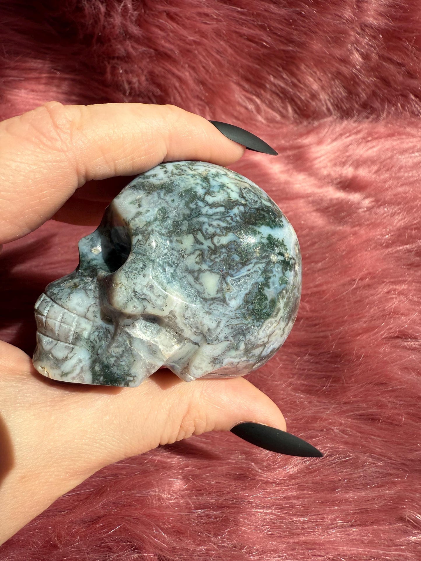 Stunning High Quality Moss Agate Skull C