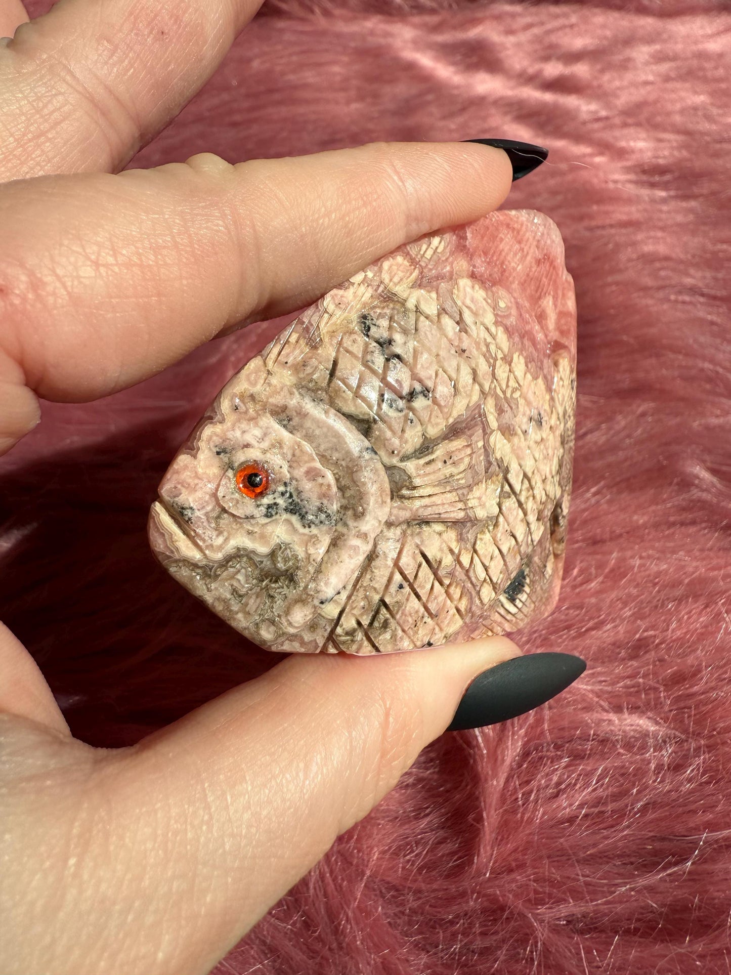 ONE (1) Stunning Rhodonite Fish Carving from Argentina