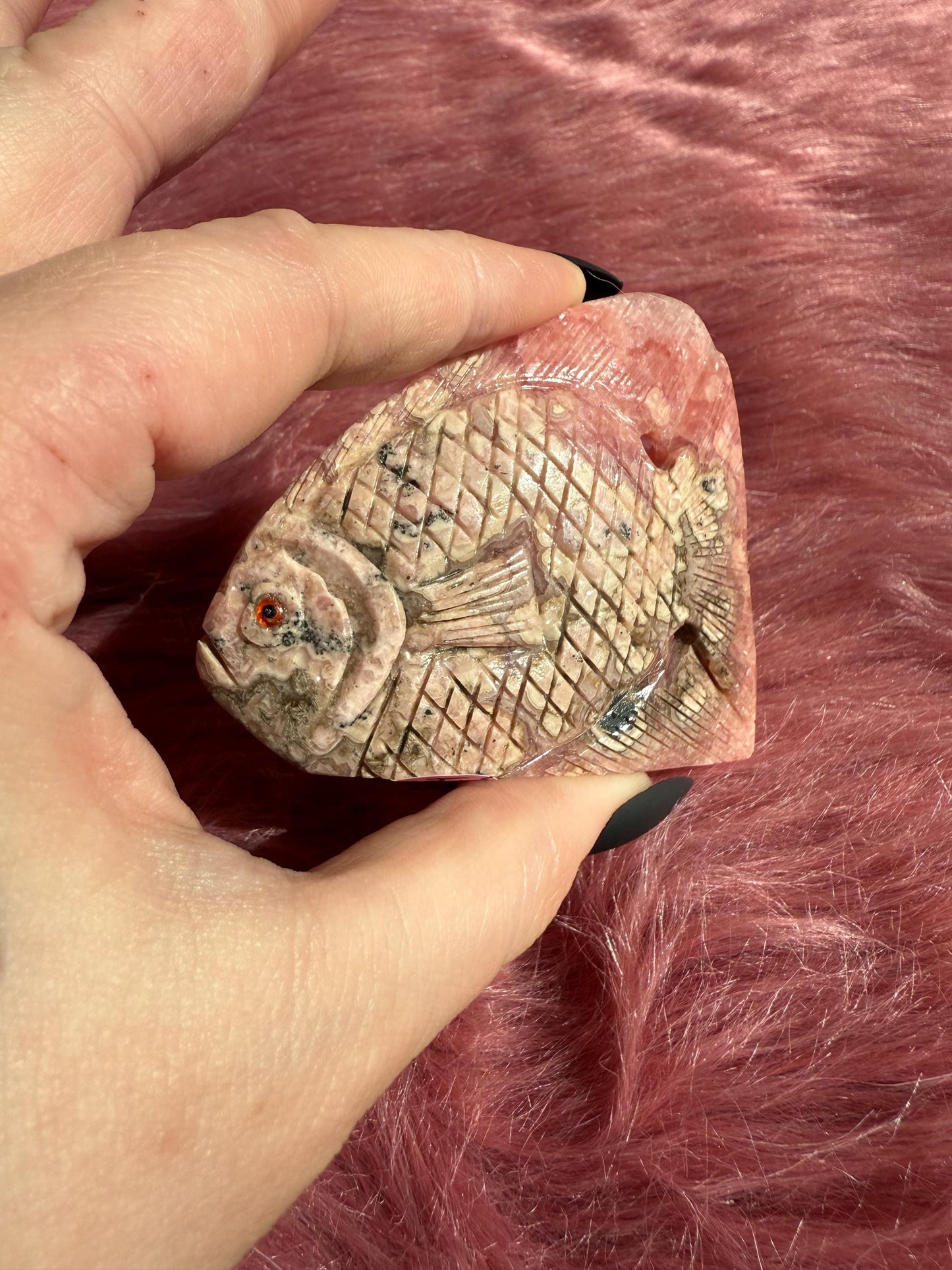 ONE (1) Stunning Rhodonite Fish Carving from Argentina