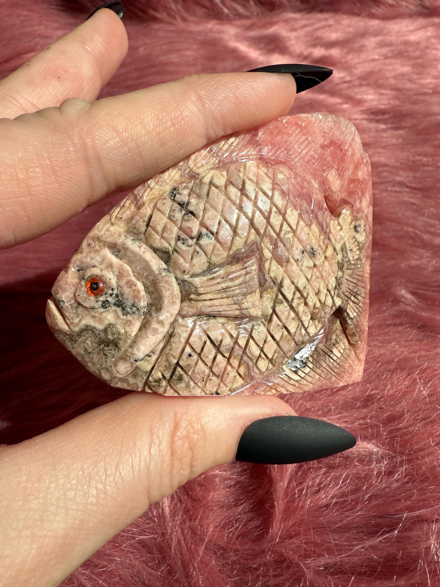 ONE (1) Stunning Rhodonite Fish Carving from Argentina