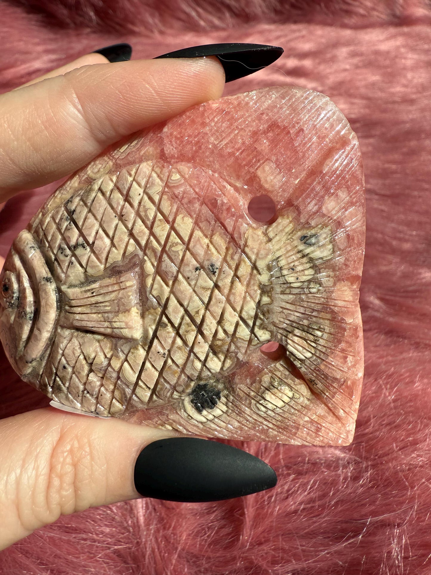 ONE (1) Stunning Rhodonite Fish Carving from Argentina