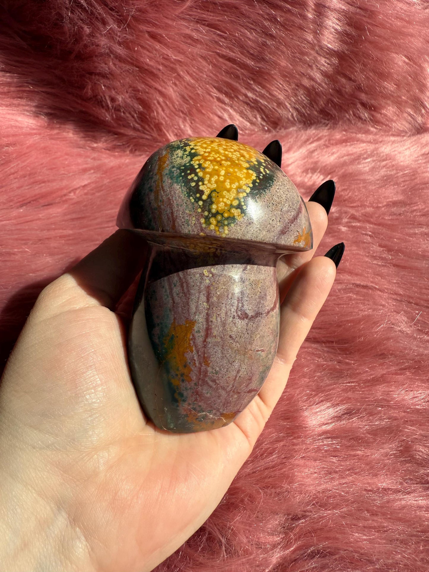 ONE (1) Stunning High Quality Ocean Jasper Jumbo Mushroom Carving