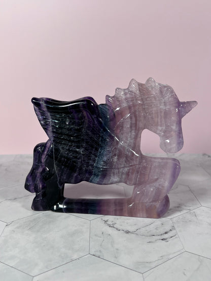 ONE (1) Stunning High Quality Fluorite Flying Unicorn Carving