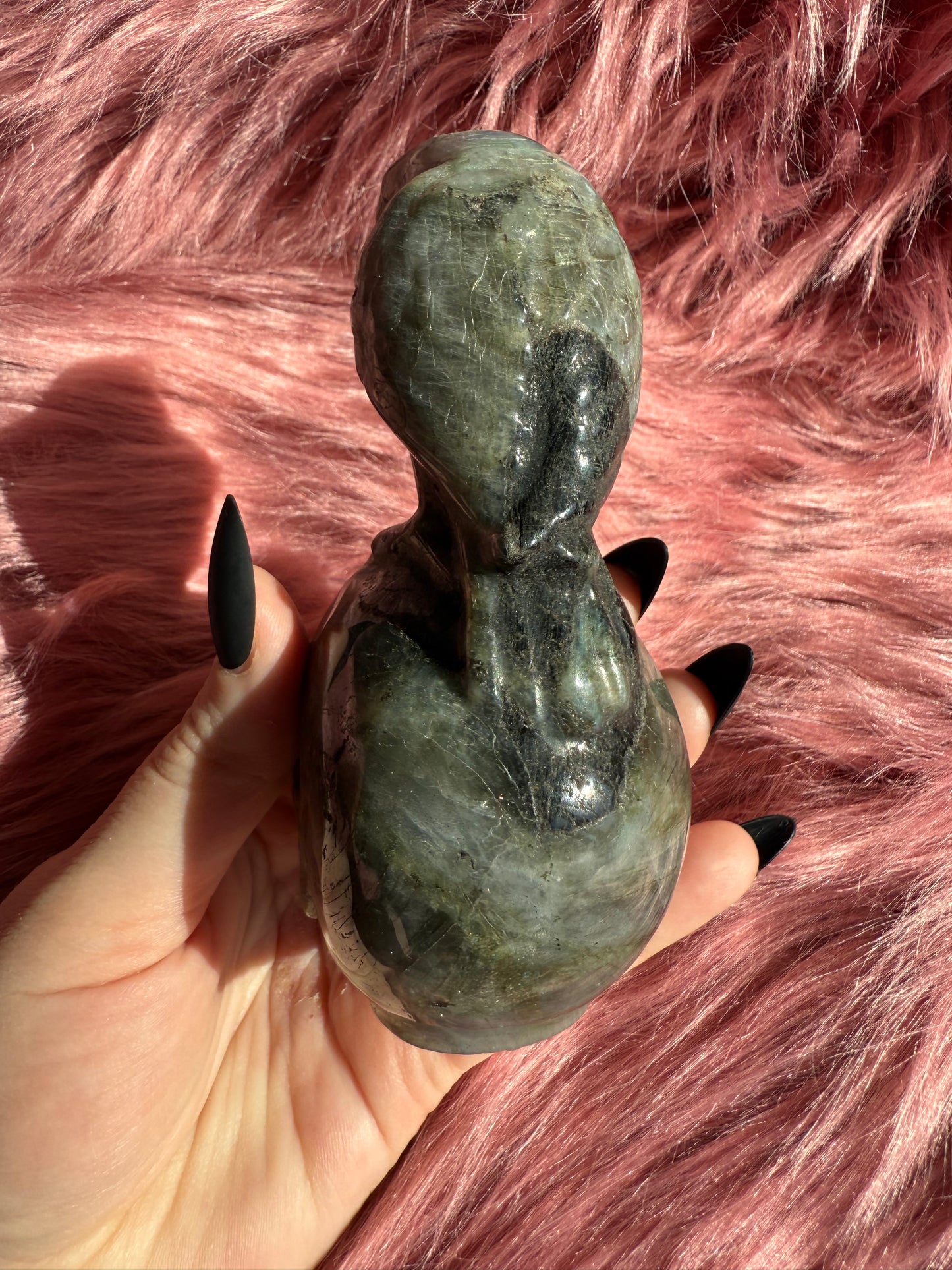 Stunning High Quality Labradorite Skull with Bird Carving