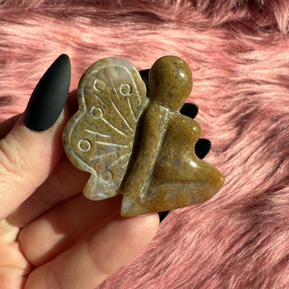 Stunning Yellow Moss Agate Fairy Crystal Carving - B