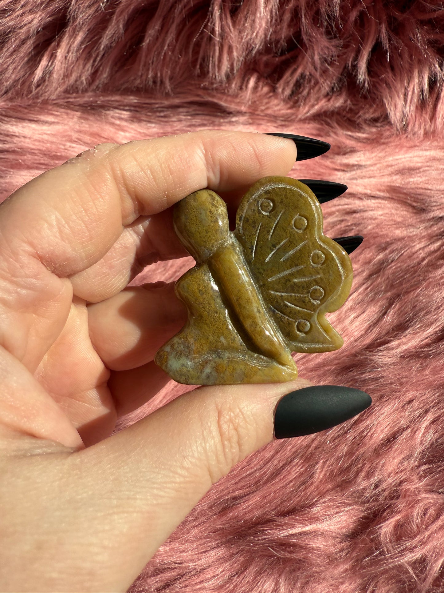 Stunning Yellow Moss Agate Fairy Crystal Carving - B