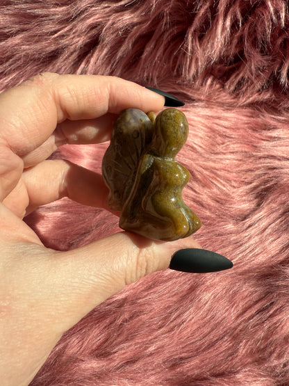 Stunning Yellow Moss Agate Fairy Crystal Carving - B