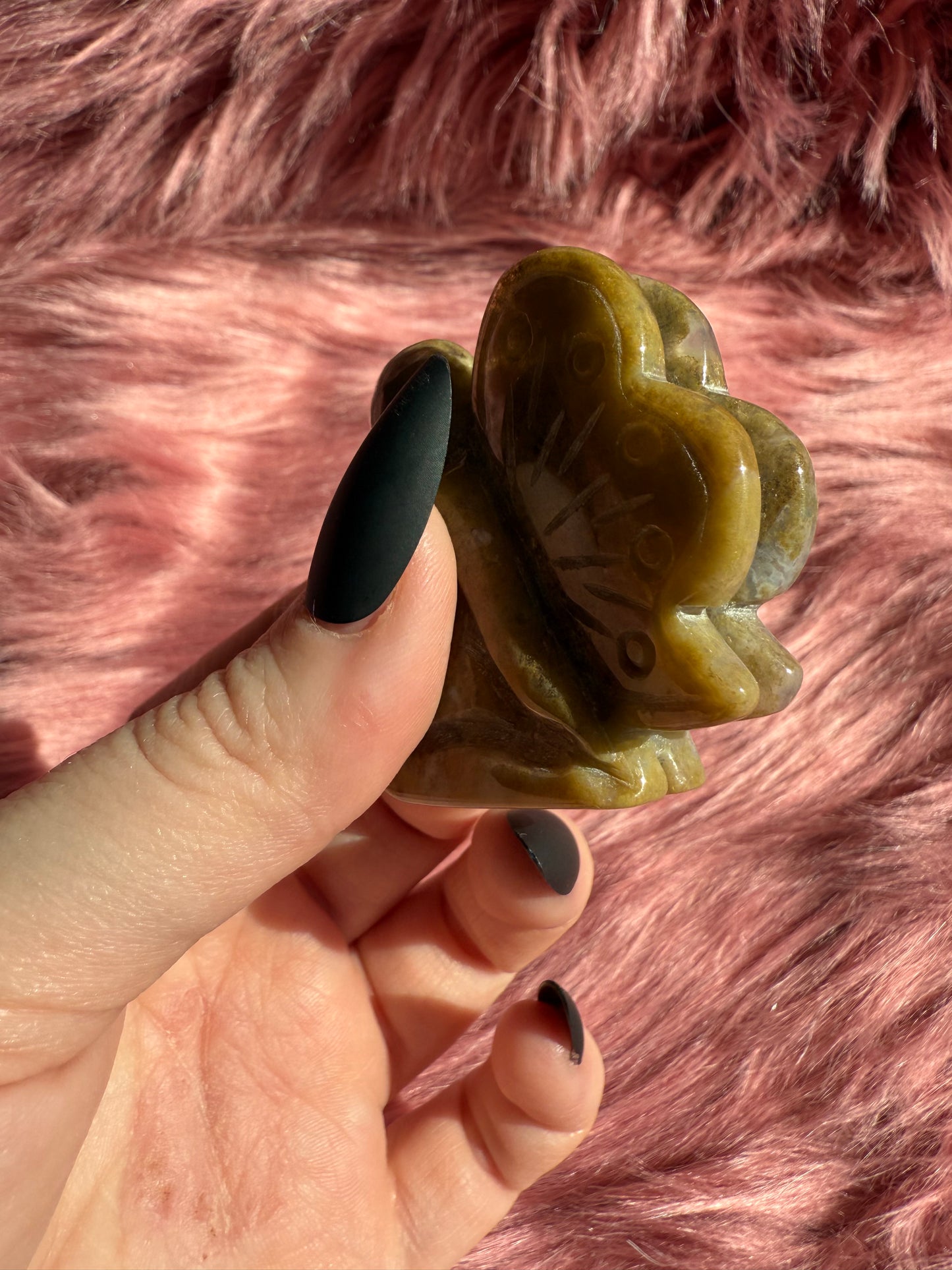 Stunning Yellow Moss Agate Fairy Crystal Carving - B