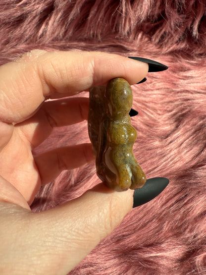 Stunning Yellow Moss Agate Fairy Crystal Carving - B