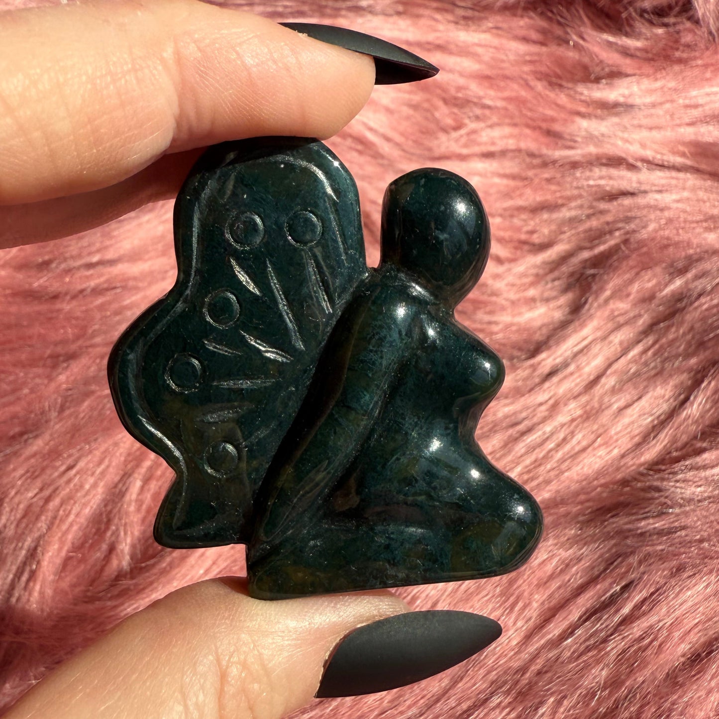Stunning Blue Green Moss Agate Fairy Crystal Carving - C