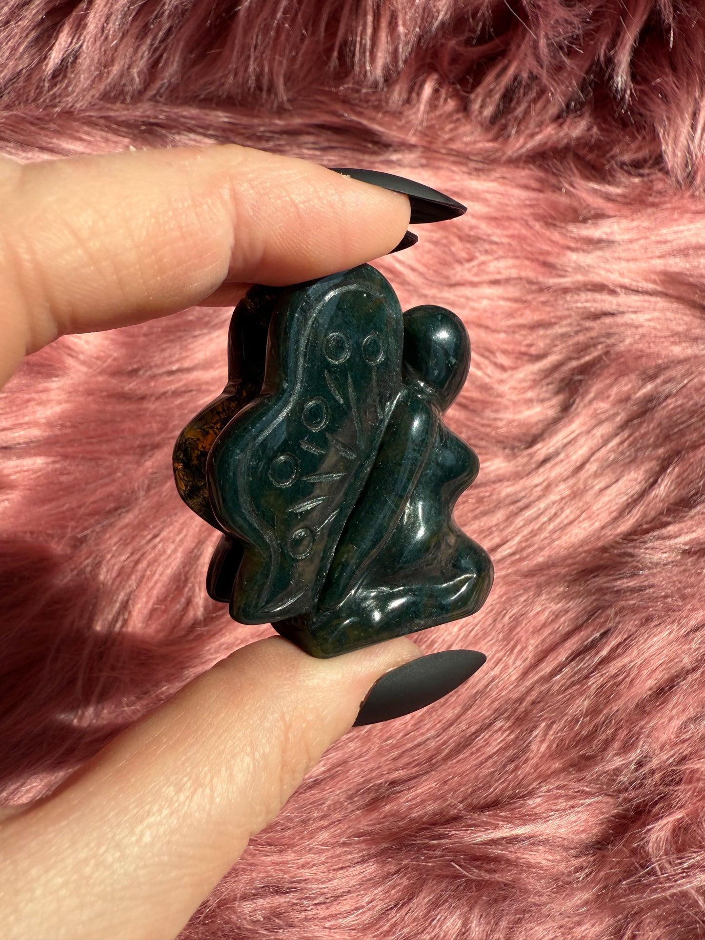 Stunning Blue Green Moss Agate Fairy Crystal Carving - C