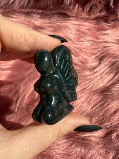 Stunning Blue Green Moss Agate Fairy Crystal Carving - C