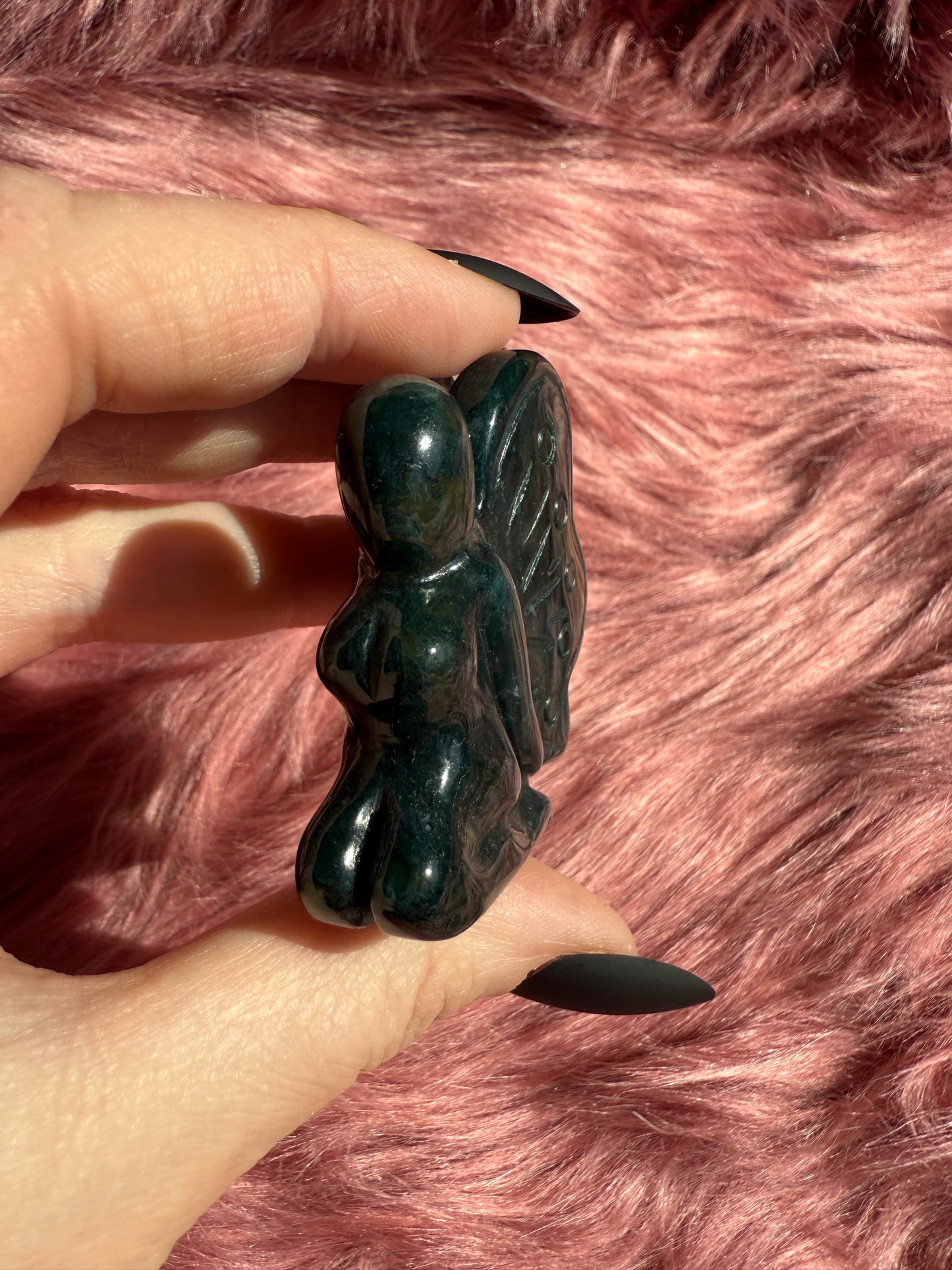 Stunning Blue Green Moss Agate Fairy Crystal Carving - C