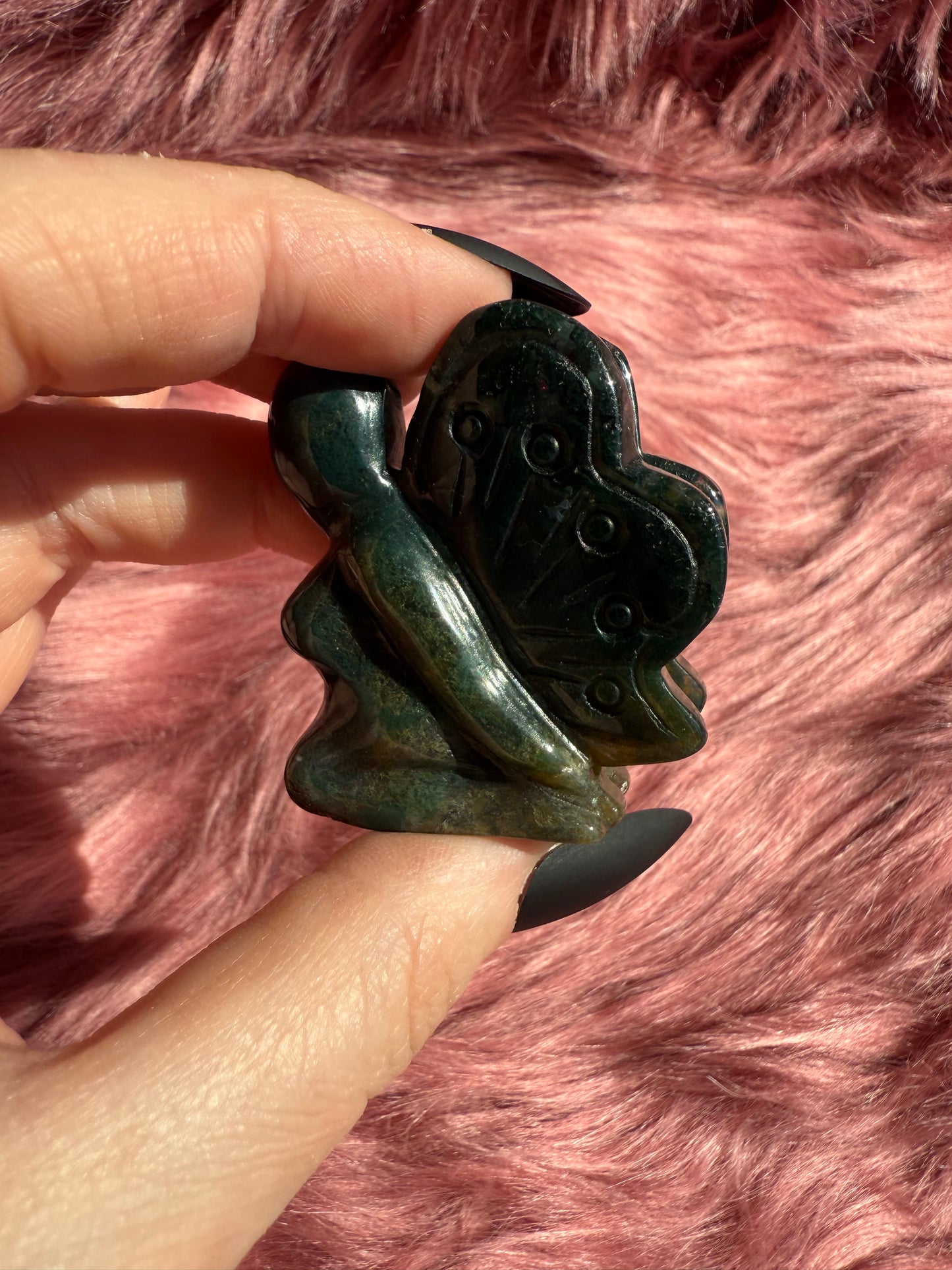 Stunning Blue Green Moss Agate Fairy Crystal Carving - D