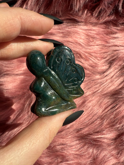 Stunning Blue Green Moss Agate Fairy Crystal Carving - D
