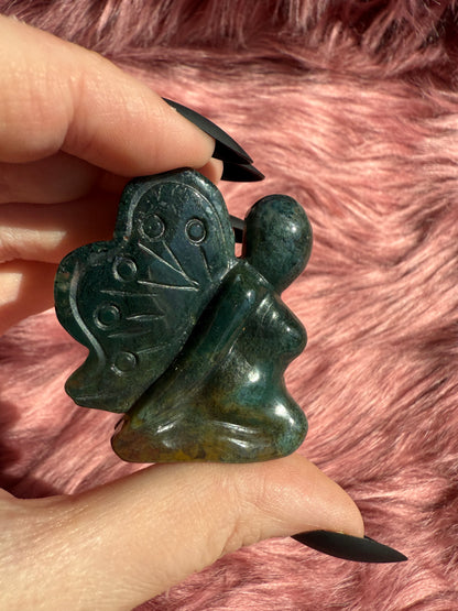 Stunning Blue Green Moss Agate Fairy Crystal Carving - D