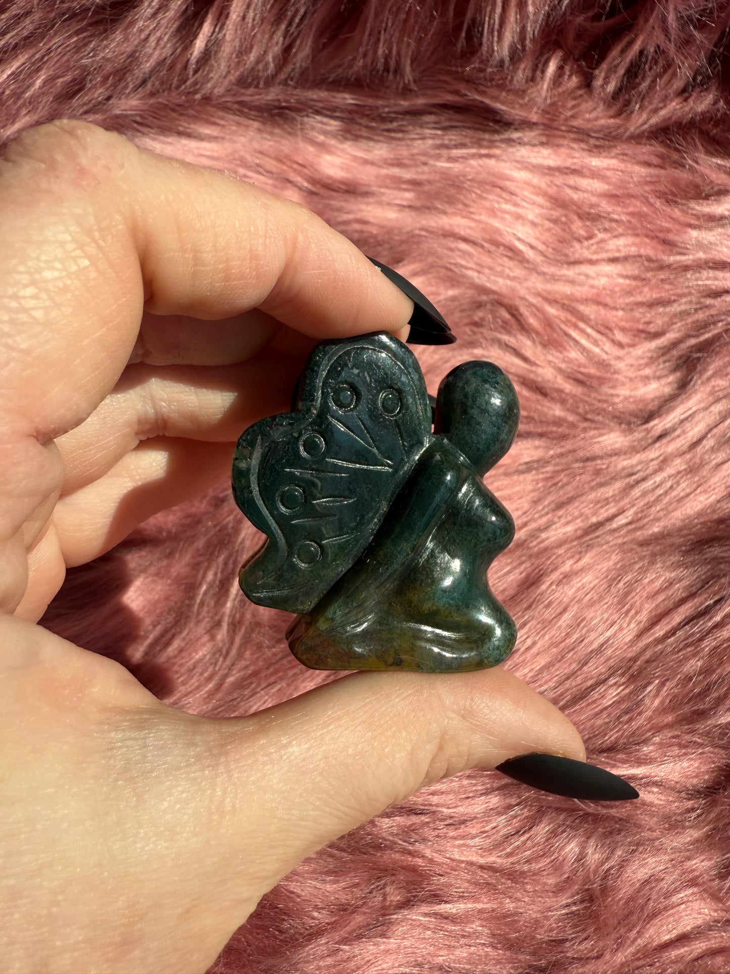 Stunning Blue Green Moss Agate Fairy Crystal Carving - D