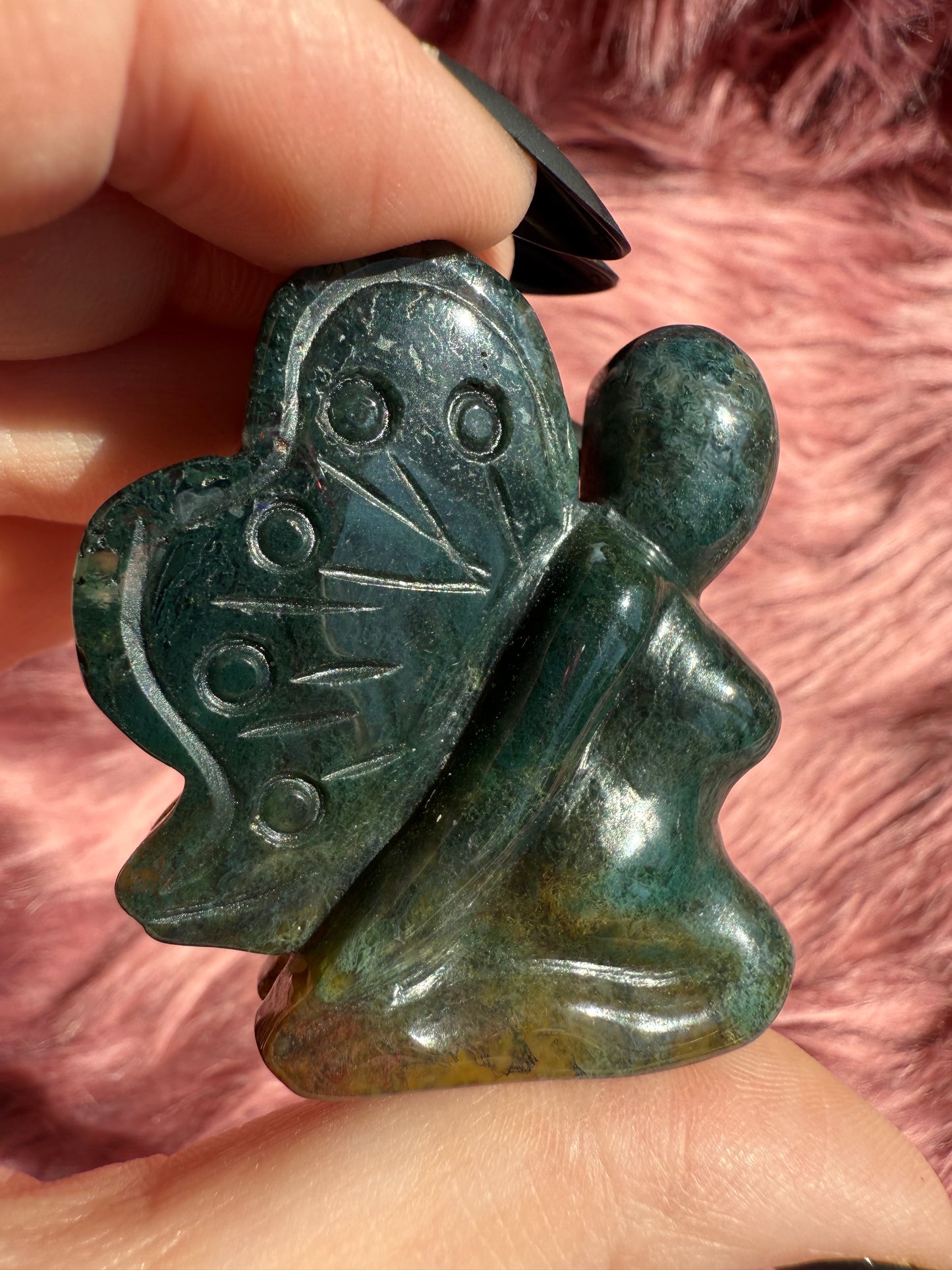 Stunning Blue Green Moss Agate Fairy Crystal Carving - D