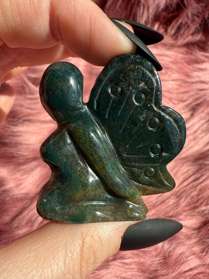 Stunning Blue Green Moss Agate Fairy Crystal Carving - D