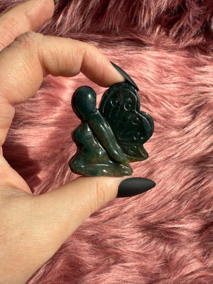 Stunning Blue Green Moss Agate Fairy Crystal Carving - D