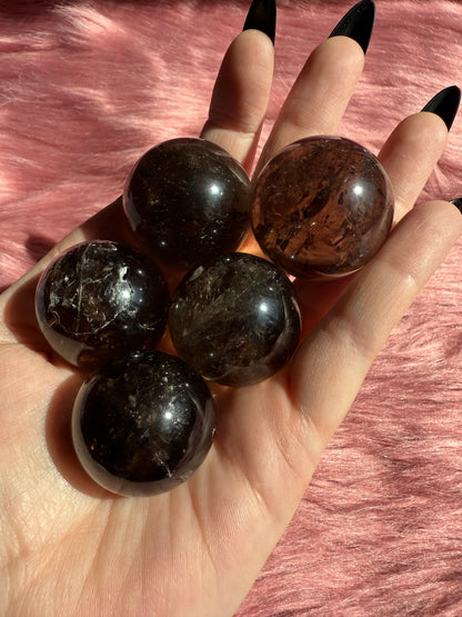 ONE (1) Stunning Flashy Heat Treated Smoky Quartz Sphere - Intuitively Selected