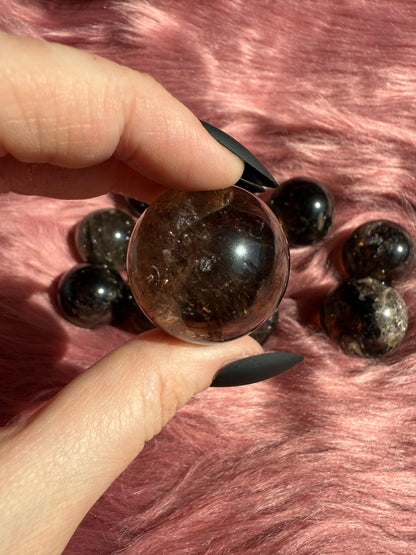 ONE (1) Stunning Flashy Heat Treated Smoky Quartz Sphere - Intuitively Selected