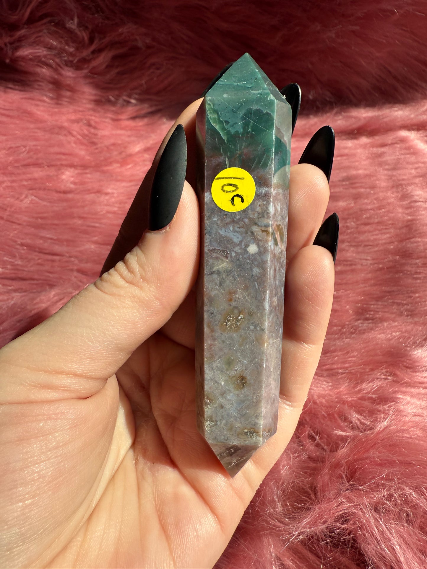 Stunning High Quality Sea Jasper Double Terminated Point with Druzy Pocket - C