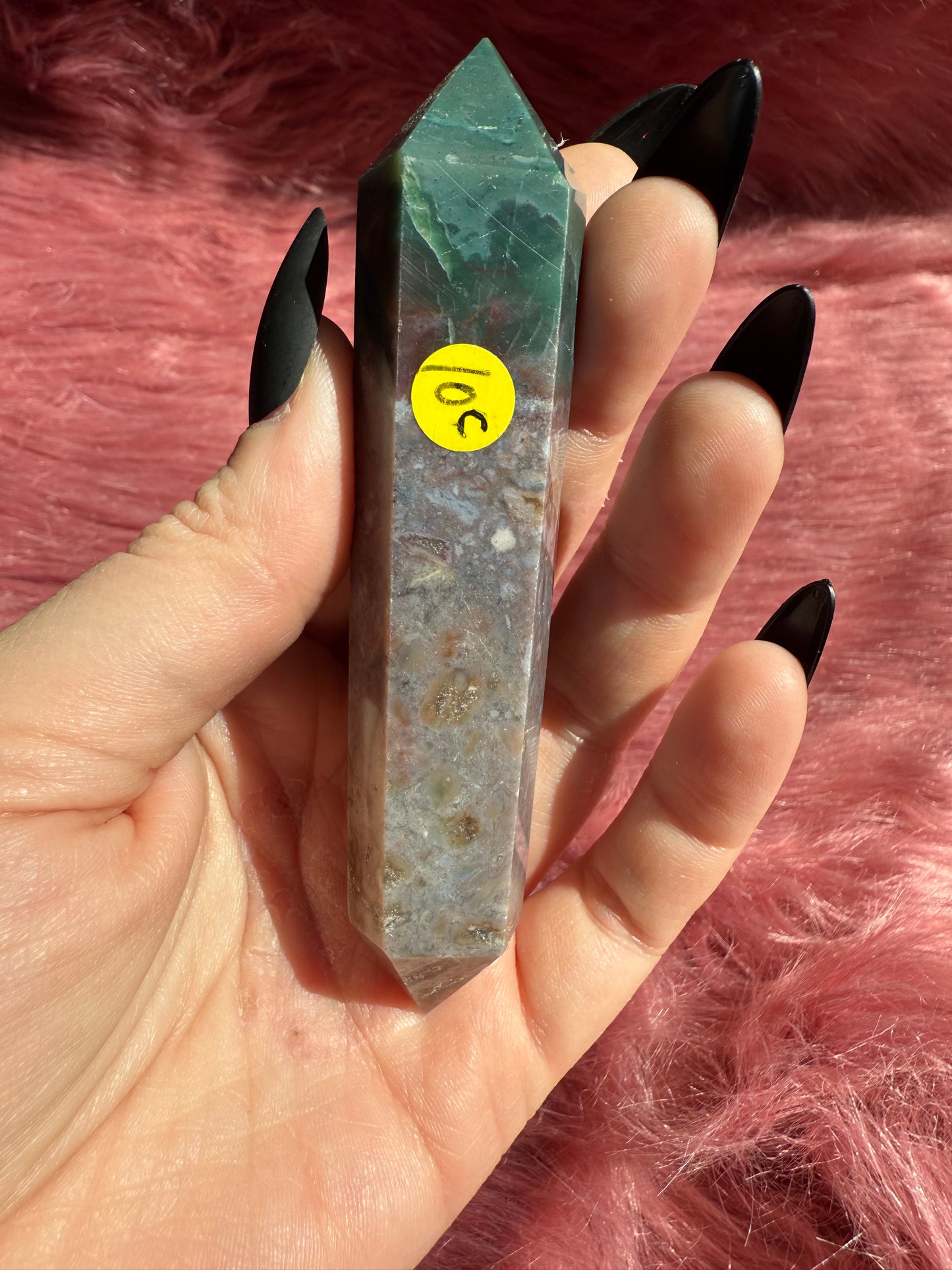 Stunning High Quality Sea Jasper Double Terminated Point with Druzy Pocket - C