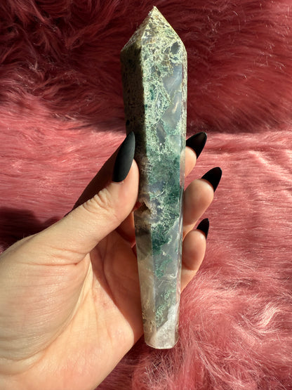 Stunning High Quality Moss Agate Wand with Druzy Pocket - A