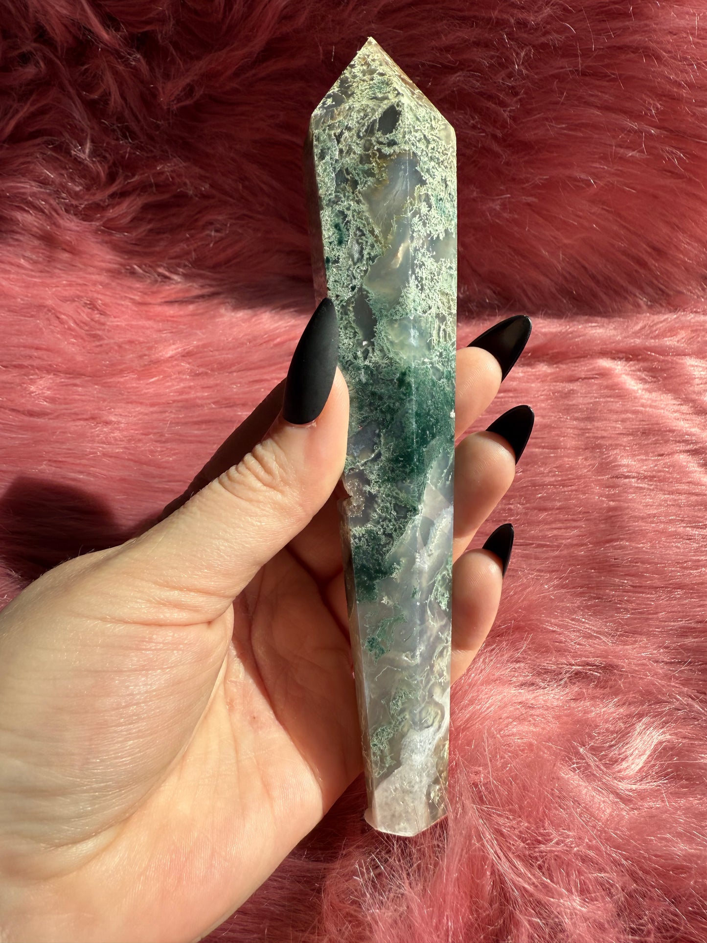 Stunning High Quality Moss Agate Wand with Druzy Pocket - A