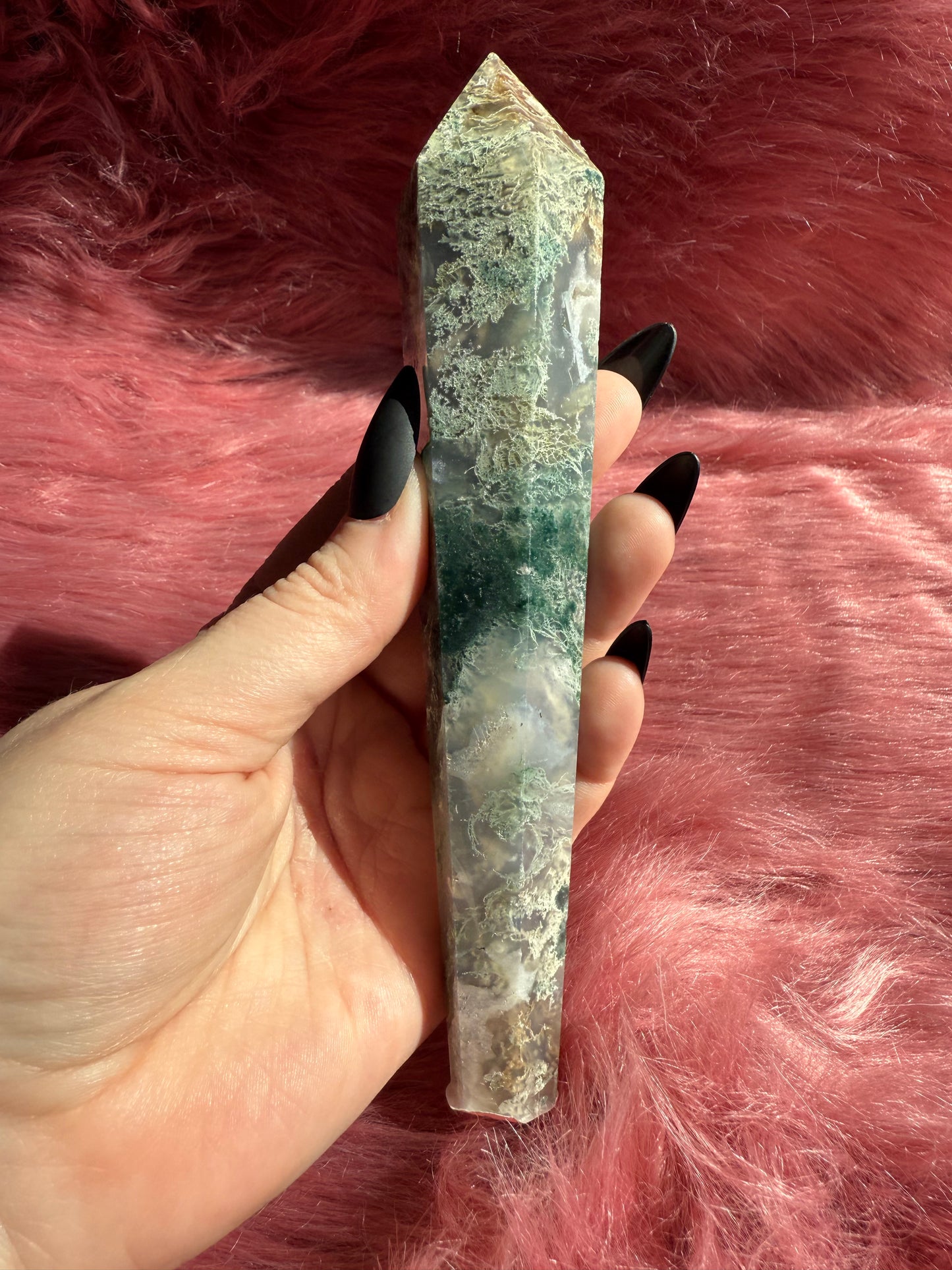 Stunning High Quality Moss Agate Wand with Druzy Pocket - A