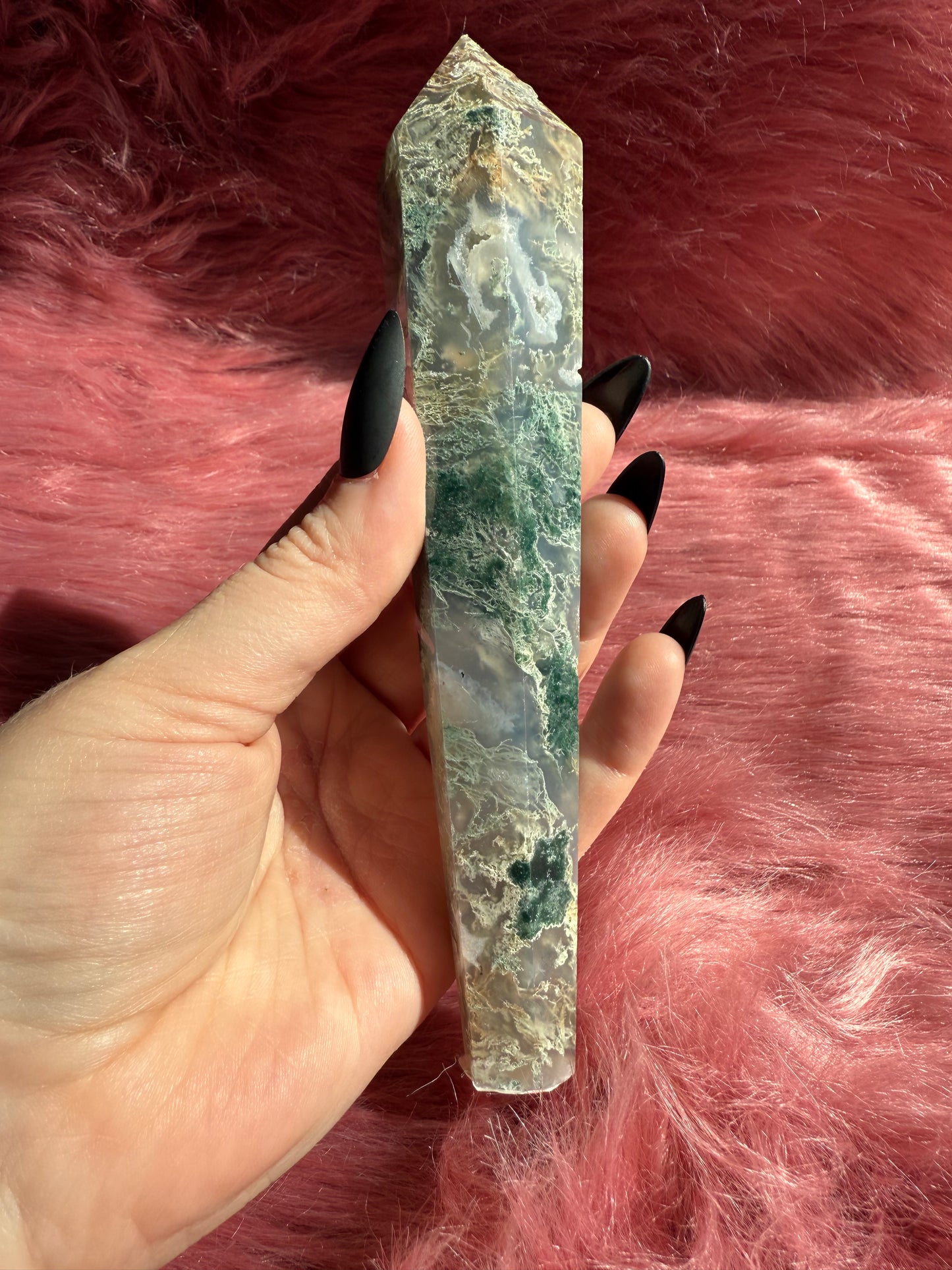 Stunning High Quality Moss Agate Wand with Druzy Pocket - A