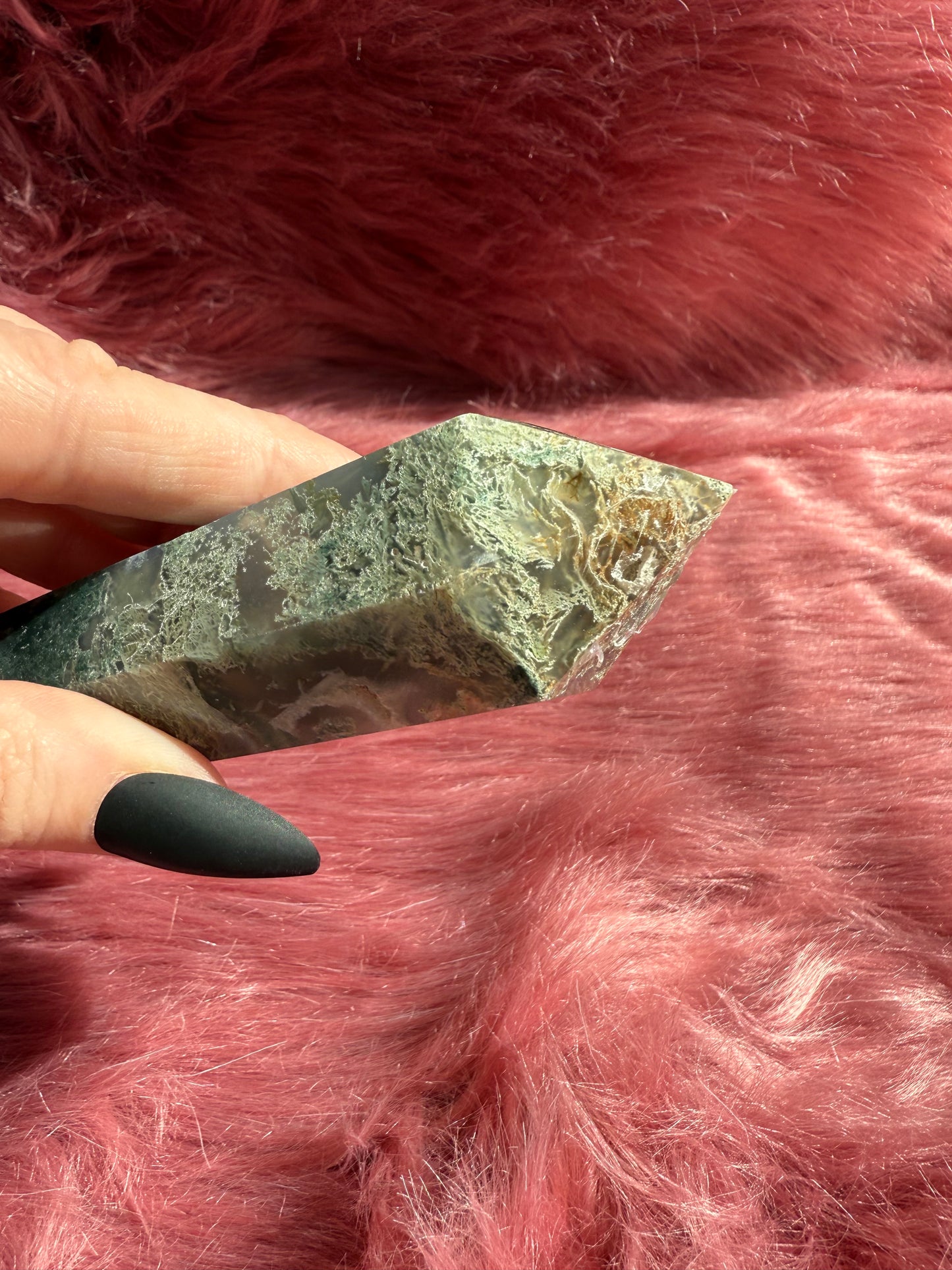 Stunning High Quality Moss Agate Wand with Druzy Pocket - A
