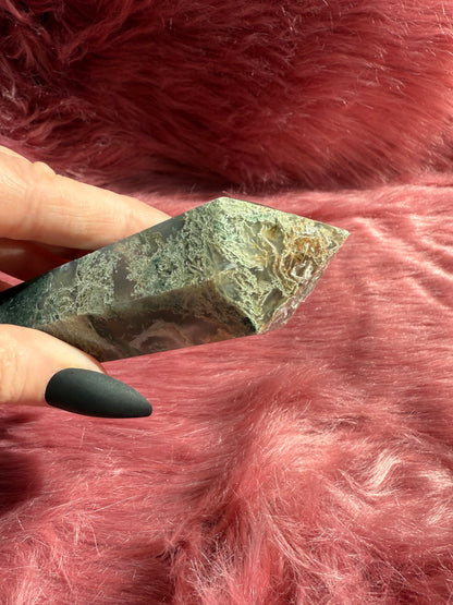 Stunning High Quality Moss Agate Wand with Druzy Pocket - A