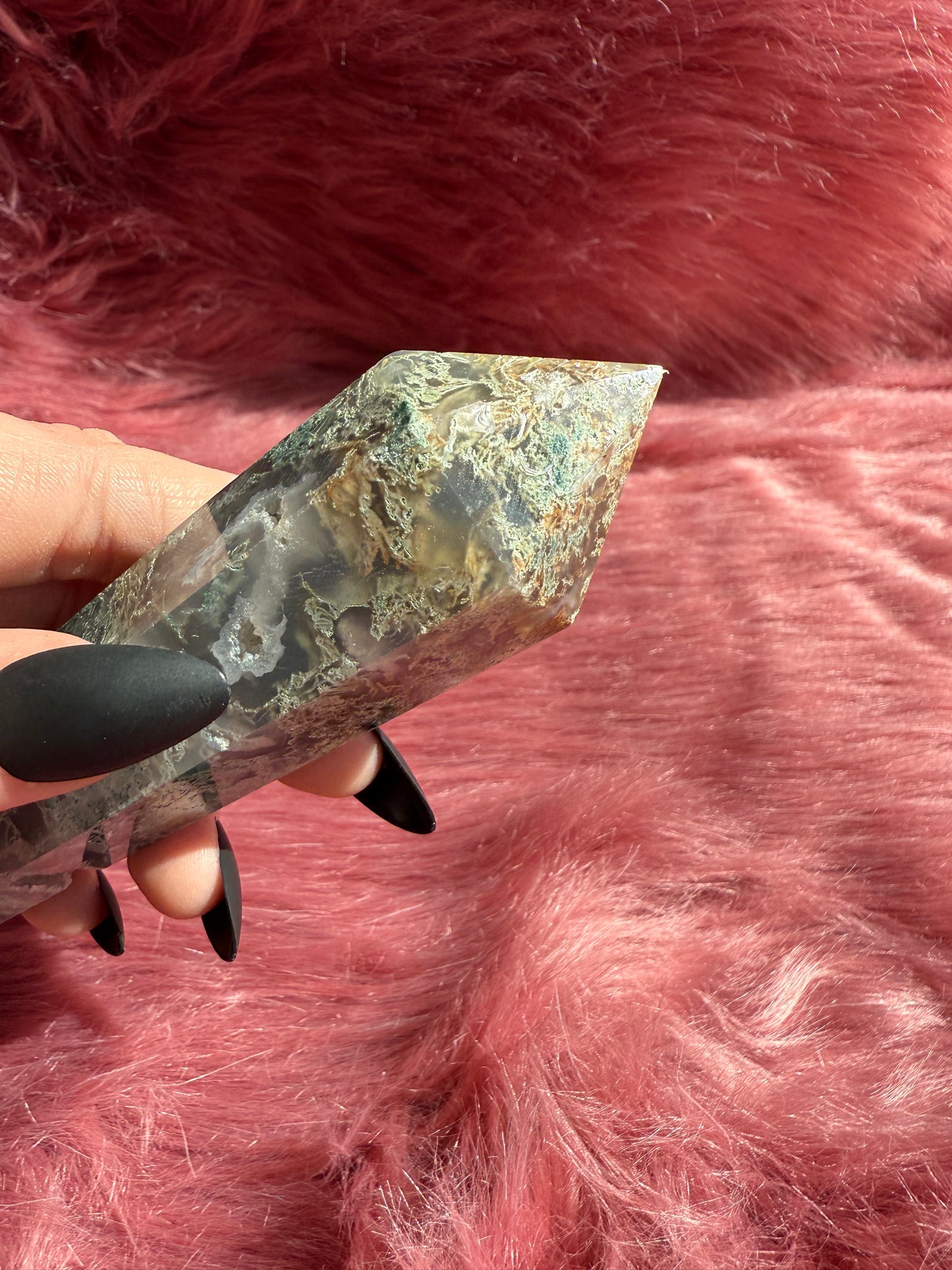 Stunning High Quality Moss Agate Wand with Druzy Pocket - A