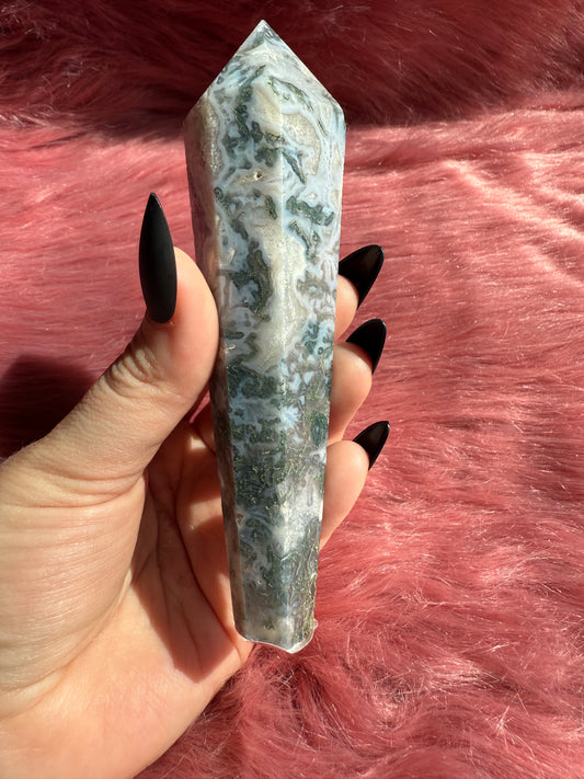 Stunning High Quality Blue Green Moss Agate Wand