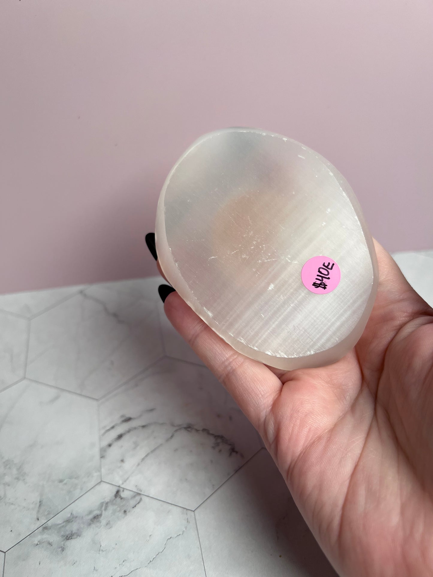 ONE (1) Stunning High Quality Peach and White Selenite Egg