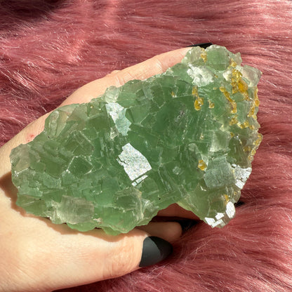 Stunning Large Green Fluorite Specimen with Barite, includes Display Stand